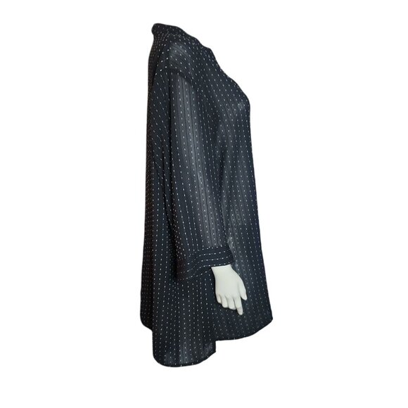 Maggie Barnes Shirt Top Womens Plus Size 3X Black White Dotted Button Down Sheer - Picture 4 of 6